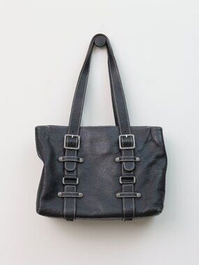 Brighton Black Southwest Silver Studded Handbag Purse Leather